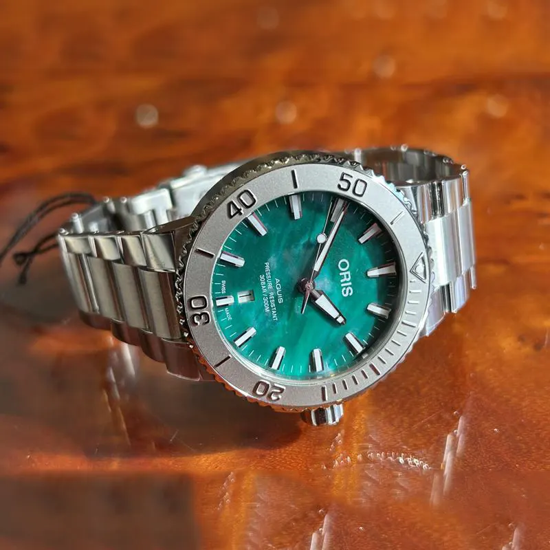 Oris X Bracenet Auto Aquis Date Green Dial Men's Watch | 0173377304137